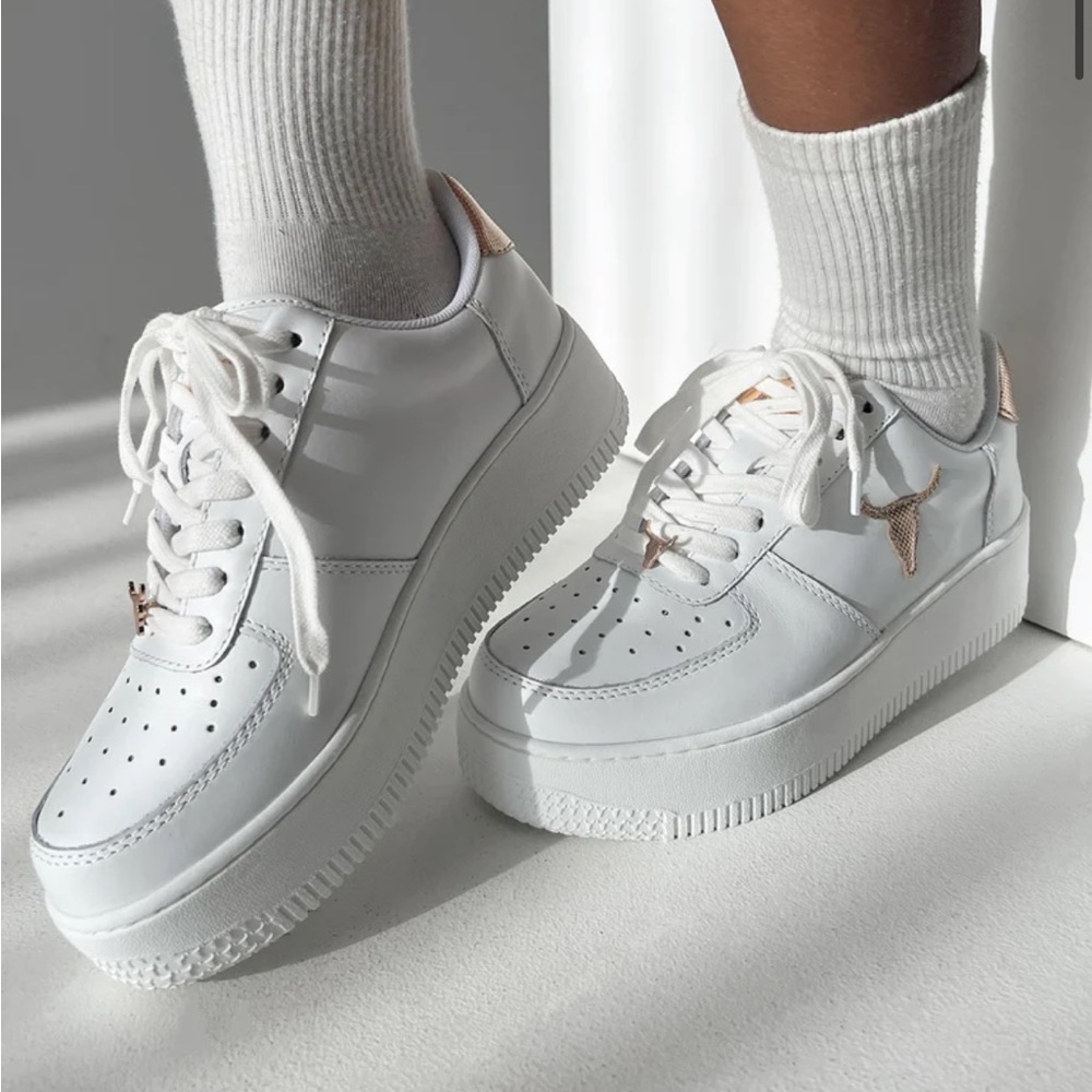 Only worn once - platform white sneakers